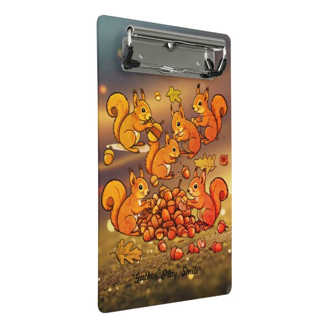"Cheerful Squirrels Gathering Nuts" Mini Clipboard (Angled)