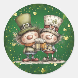 Cheerful St. Patrick’s Day Party Illustration Classic Round Sticker