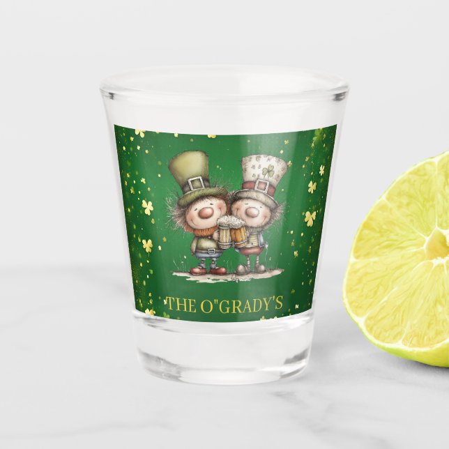 Cheerful St. Patrick’s Day Party Illustration Shot Glass (Front)