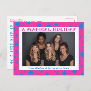 Cheerful Stars Pink Blue Christmas Custom Business Holiday Postcard