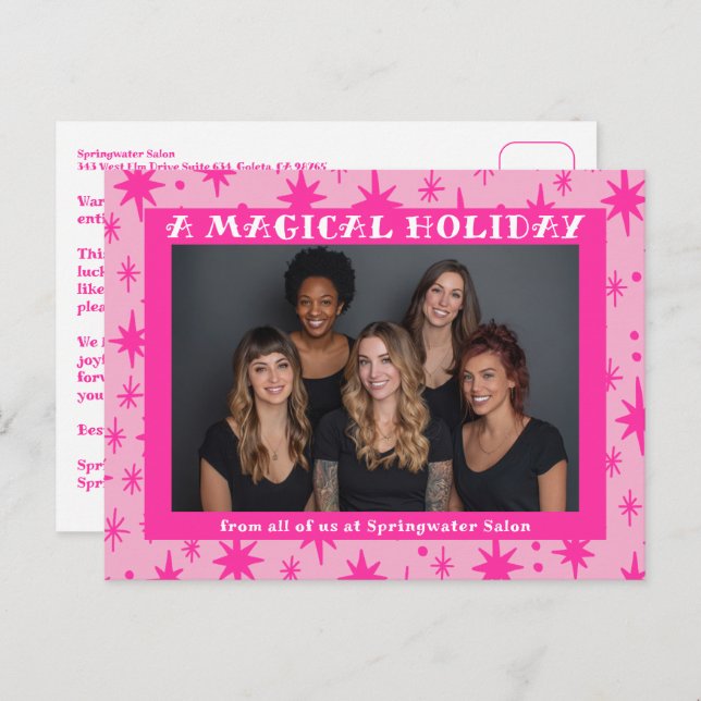 Cheerful Stars Pink Christmas Custom Business Holiday Postcard (Front/Back)