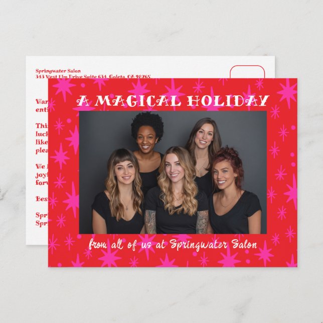 Cheerful Stars Pink Red Christmas Custom Business Holiday Postcard (Front/Back)