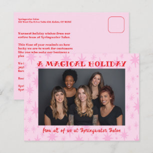 Cheerful Stars Pink Red Christmas Custom Business Holiday Postcard