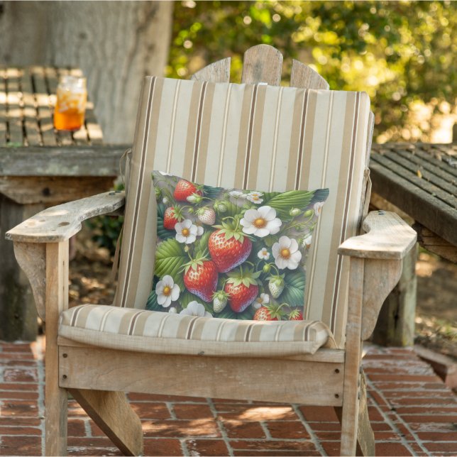 Cheerful Strawberries and Green Leaves  Cushion (Chair)