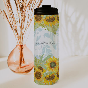 Cheerful Summer Sunflower & Paisley Monogram Thermal Tumbler
