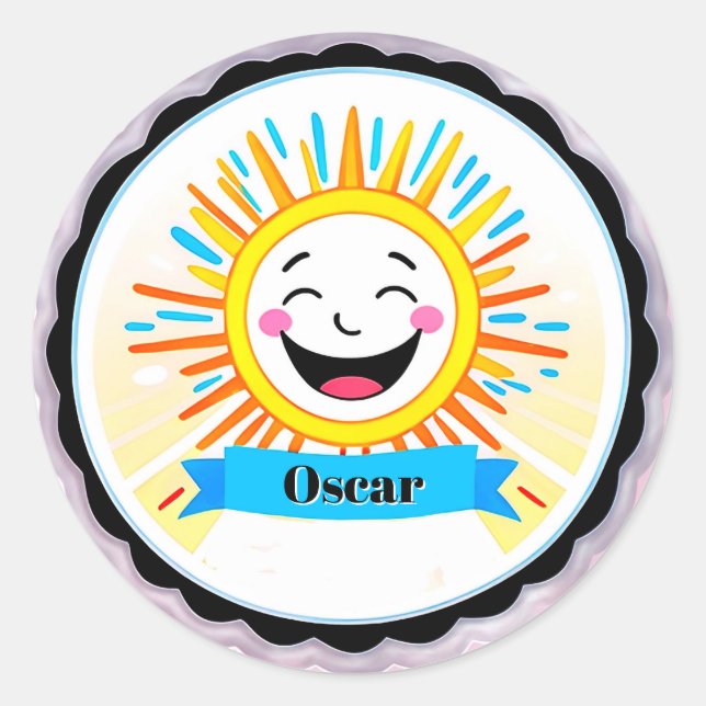 Cheerful Sun Cartoon With Smiling Face Classic Round Sticker (Front)