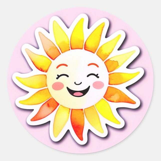 Cheerful Sun Cartoon With Smiling Face Classic Round Sticker (Front)