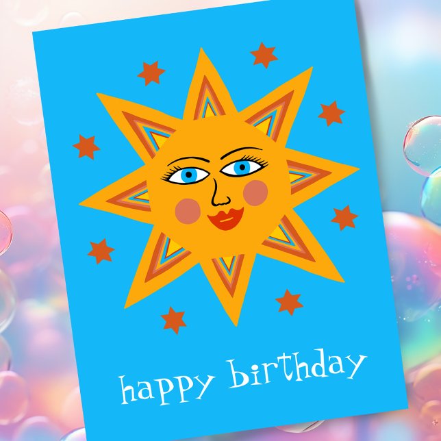 Cheerful Sun HAPPY BIRTHDAY CUSTOM   Postcard (Cheerful Boho Sun HAPPY BIRTHDAY CUSTOM Postcard - add your own text to customize
)