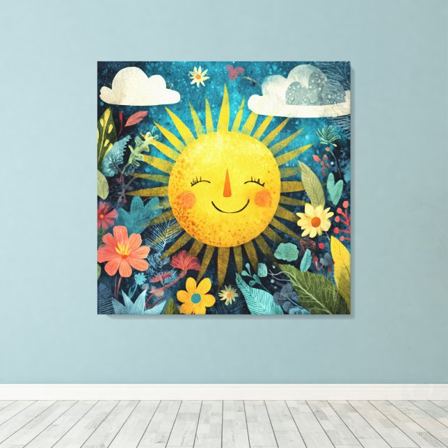 Cheerful Sun Over Flower Garden Canvas Print (Insitu(Wood Floor))