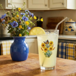 Cheerful Sunflower and Butterfly Bouquet Pint Glass