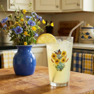 Cheerful Sunflower and Butterfly Bouquet Pint Glass