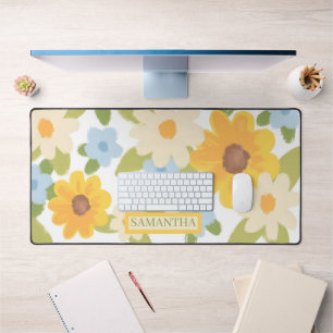 Cheerful Sunflower and Daisy Pastel Floral Desk Mat