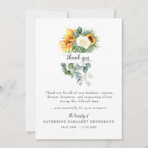 Cheerful Sunflower Bereavement Funeral Thank You