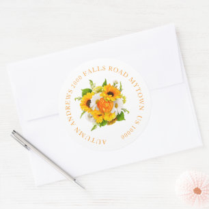 CHEERFUL SUNFLOWER  FLORAL NAME & ADDRESS CLASSIC ROUND STICKER