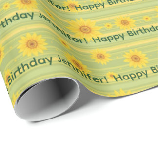 Cheerful Sunflower Happy Birthday Personalize Name Wrapping Paper