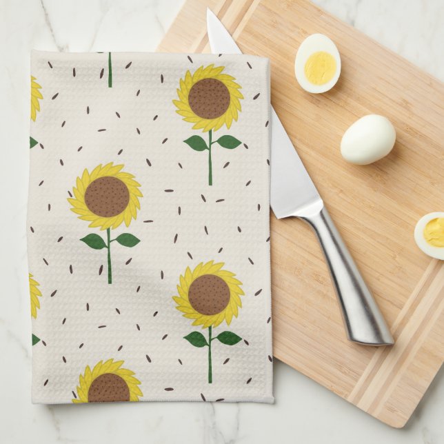 Cheerful Sunflower Pattern Dishtowel Tea Towel (Quarter Fold)