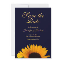 Cheerful Sunflower Save the Date Navy Blue