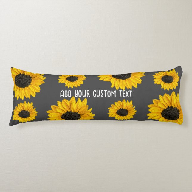cheerful sunflower yellow on grey add custom text body cushion (Front)