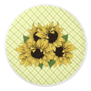 Cheerful Sunflowers on Plaid Drawer Pulls