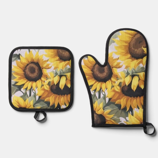 Cheerful Sunflowers Pot Holder Oven Mitt & Pot Holder Set (Front)