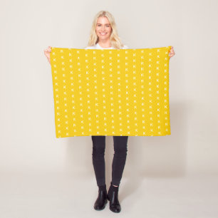 Cheerful Sunny Mustard Yellow Monogram Pattern Fleece Blanket