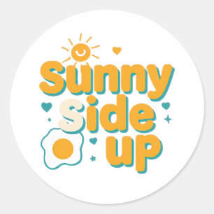 Cheerful "Sunny Side Up" with Egg and Sun Classic Round Sticker