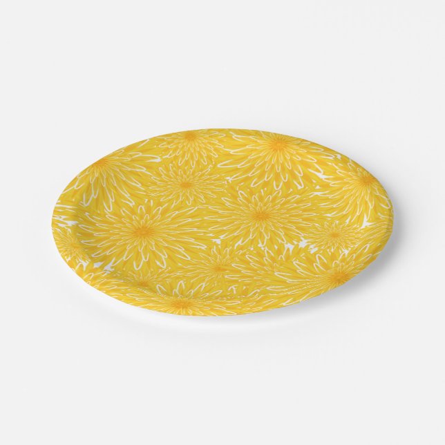 Cheerful sunny yellow dandelion summer party paper plate (Angled)