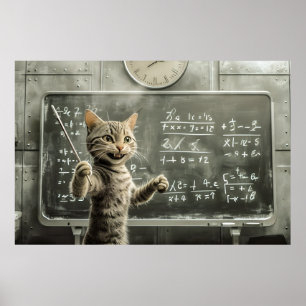 Cheerful Tabby Cat Teaching Math In Classroom Poster