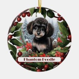 Cheerful Teacup Phantom Poodle Christmas Ceramic Tree Decoration