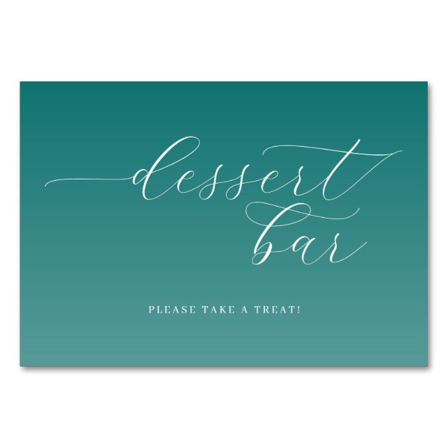 Cheerful Teal Gradient Dessert Bar Sign Table Number (Front)