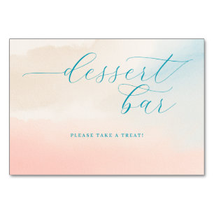 Cheerful Teal Watercolor Dessert Bar Sign Table Number