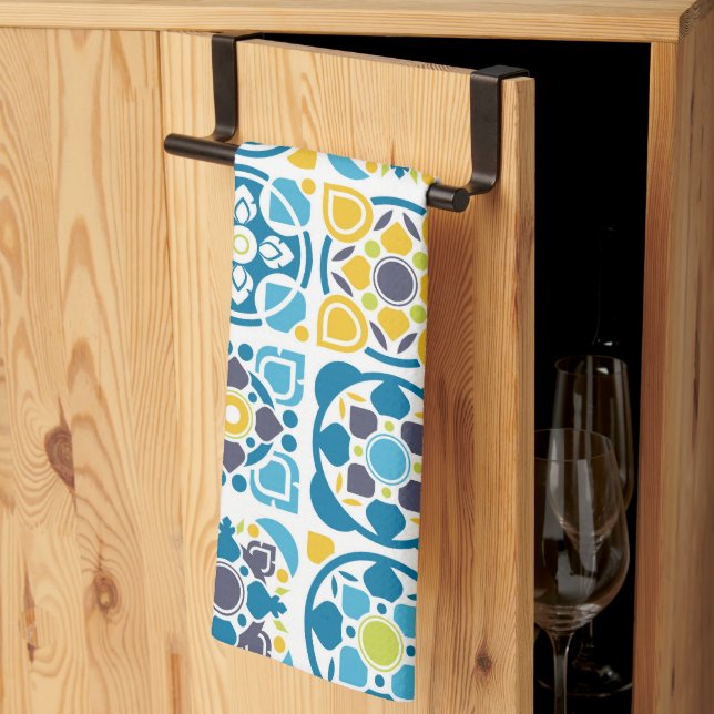 Cheerful Traditional Tile Pattern Tea Towel (Thirds Fold)