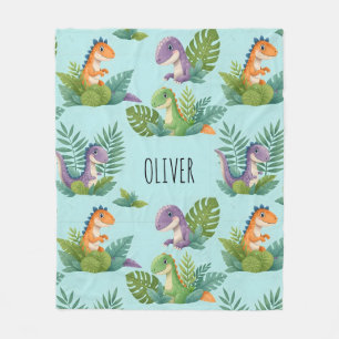 Cheerful Tropical Dinosaur Pattern Fleece Blanket