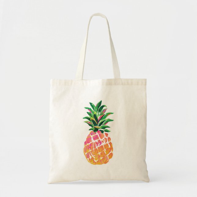 Cheerful Tropical Hawaiian Pineapple Tote Bag (Front)