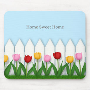 Cheerful Tulip Flower Garden Custom Name or Text Mouse Mat