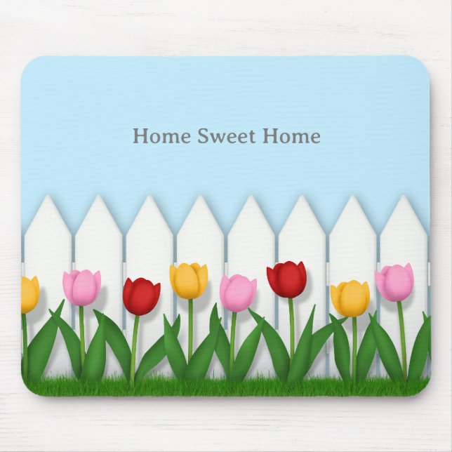Cheerful Tulip Flower Garden Custom Name or Text Mouse Mat (Front)
