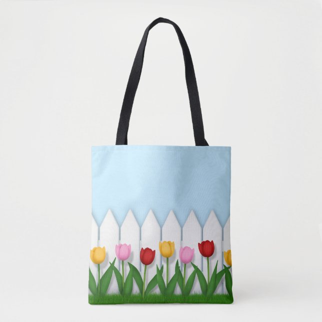 Cheerful Tulip Flower Garden Customisable Tote Bag (Front)