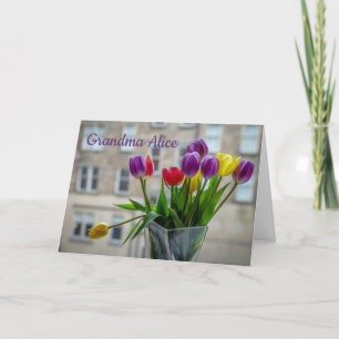 Cheerful Tulips in the Window   Personalised Card