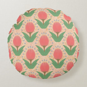 Cheerful Tulips Round Pillow