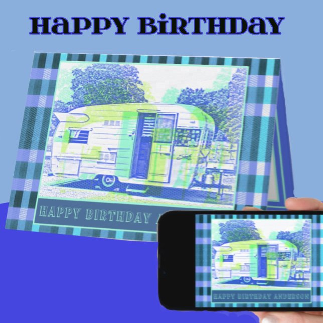 Cheerful Vintage Camper Trailer Happy Birthday Card (Creator Uploaded)