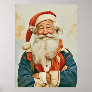 Cheerful Vintage Santa Claus Portrait Poster
