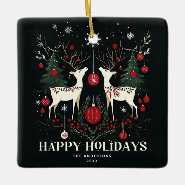 Cheerful Warm Scandinavian Christmas Tree Ceramic Ornament (Front)