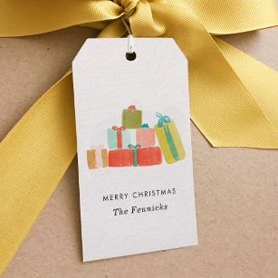 Cheerful Watercolor Christmas Presents Gift Tags