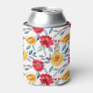 Cheerful Watercolor Floral Pattern in Yellow Rose Can Cooler
