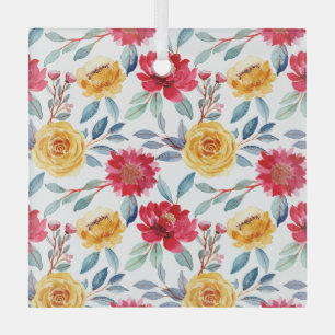 Cheerful Watercolor Floral Pattern in Yellow Rose Glass Tree Decoration