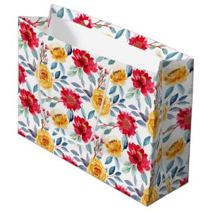 Cheerful Watercolor Floral Pattern in Yellow Rose Large Gift Bag