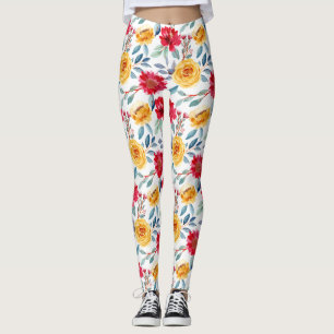 Cheerful Watercolor Floral Pattern in Yellow Rose Leggings