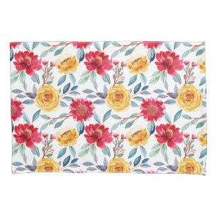 Cheerful Watercolor Floral Pattern in Yellow Rose Pillowcase