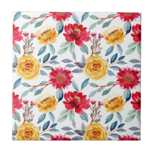 Cheerful Watercolor Floral Pattern in Yellow Rose Tile