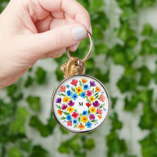 Cheerful Watercolor Florals Key Ring